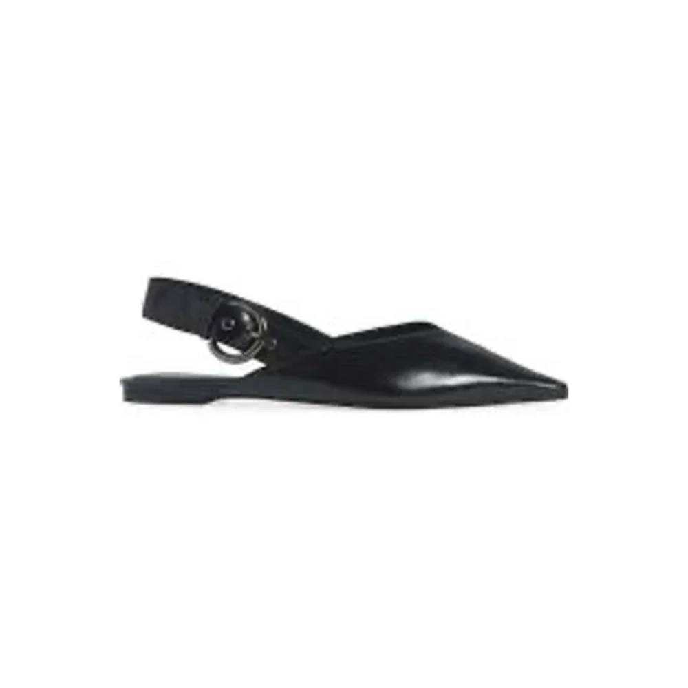 Jeffrey Campbell Scone Black Leather Pointed Toe Buckle Flats 11 Small Flaw
